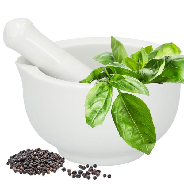 Mörser & Stössel aus hochwertiger Keramik - Müheloses Zermahlen von Gewürzen & Kräutern - Ø 8 cm, matt weiss - Perfekt für frische Pasten & intensive Aromen