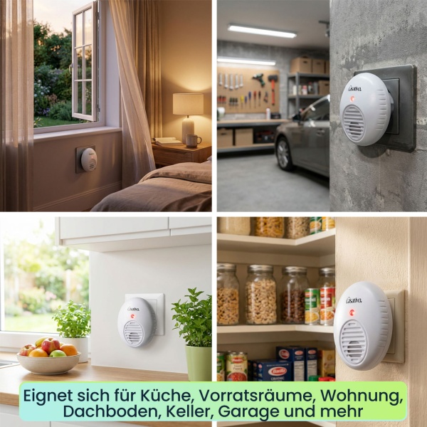 Hocheffektiver Ultraschall-Insektenvertreiber für die Steckdose, weiss, Raumgrösse bis 47 m², Mücken- und Moskitoabwehr für Haus und Wohnung