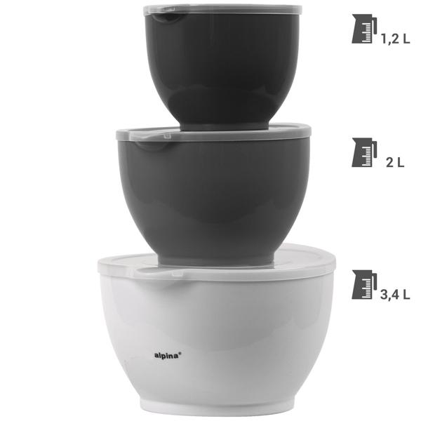 3er-Set Rührschüsseln mit Deckel - 1,2 L, 2 L, 3,4 L Volumen - Mikrowellen- & spülmaschinengeeignet - Stapelbar - Optimaler Schutz vor Insekten & Staub