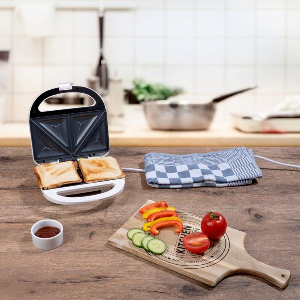 Sandwichmaker Weiss 750W - Für 2 knusprige Toasts & schnelle Mahlzeiten - Antihaftbeschichtung - Ideal für Küche, Büro & Camping