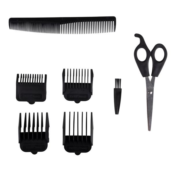 Elektrischer Bart- & Haarschneider - Für Kurzhaarfrisuren & gepflegte Bärte - Inkl. 4 Aufsätze, Schere & Kamm - 10W - 230V/50Hz - Ergonomischer Griff