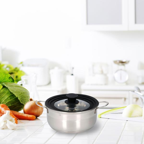 Universaldeckel Glas mit Silikonring - für Töpfe & Pfannen 16/18/20 cm - schützt vor Kratzern - spülmaschinenfest - 417g - mit Entlüftungsloch