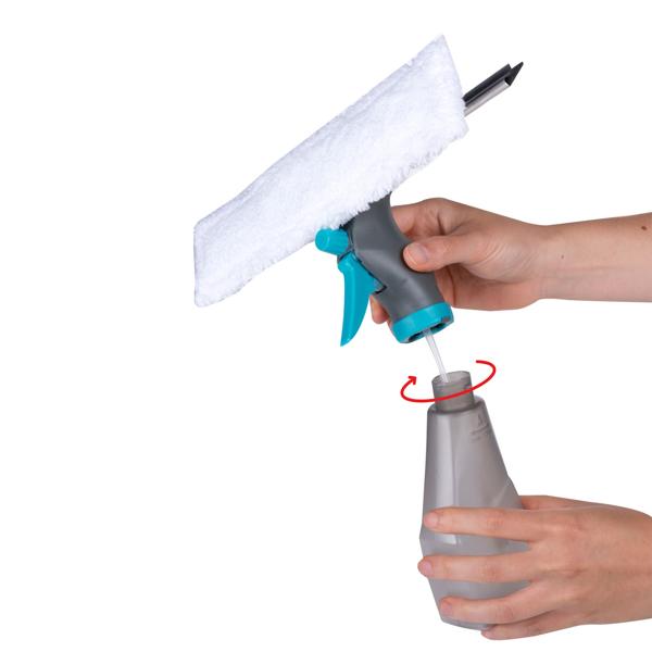 Fensterreiniger mit Sprühfunktion & Mikrofaserbezug - Für streifenfreien Glanz auf Glas, Fliesen & Spiegel - 240ml Tank - 25x26x8 cm