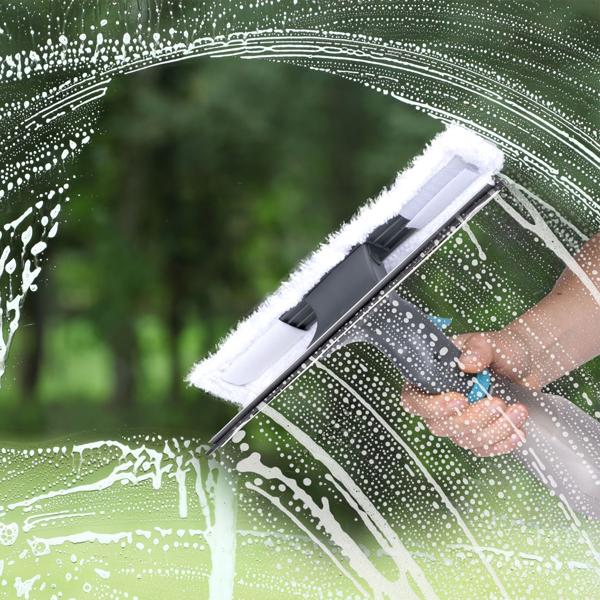 Fensterreiniger mit Sprühfunktion & Mikrofaserbezug - Für streifenfreien Glanz auf Glas, Fliesen & Spiegel - 240ml Tank - 25x26x8 cm