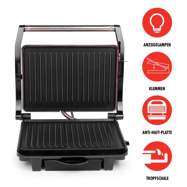 Leistungsstarker Kontaktgrill für Panini, Toasts, Steaks & Gemüse – 1000 W, antihaftbeschichtet, kompakt, schnell aufheizend, ideal für Zuhause