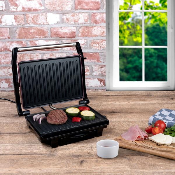 Leistungsstarker Kontaktgrill für Panini, Toasts, Steaks & Gemüse – 1000 W, antihaftbeschichtet, kompakt, schnell aufheizend, ideal für Zuhause