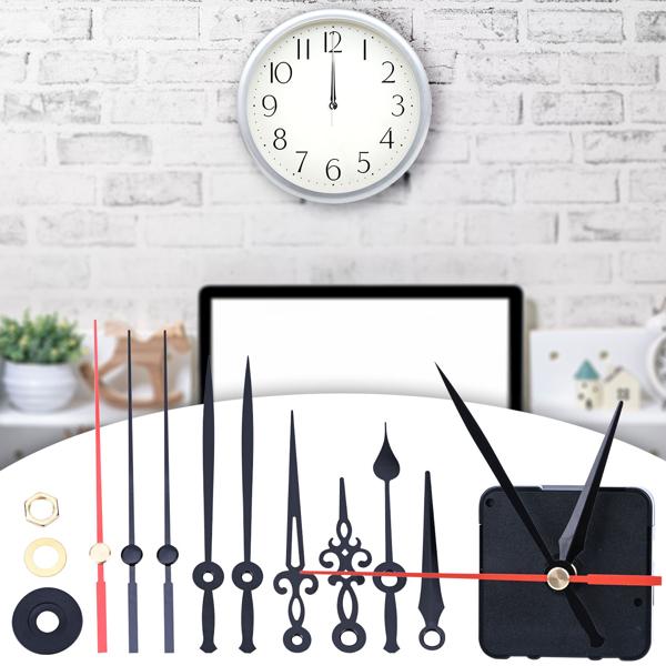 Geräuschloses Uhrwerk Komplettset mit 3 verschiedenen Zeigersätzen, leise schleichende Zeiger ohne Ticken, stabiles Gehäuse, Batteriebetrieb