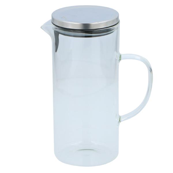 Glaskaraffe 1,3L – mit Metall-Deckel & Sieb – stilvoll, robust & spülmaschinengeeignet – ideal für Wasser, Saft & Tee – elegantes Design für Tisch & Küche