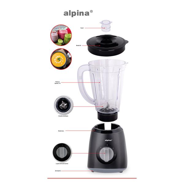 Leistungsstarker Standmixer mit Edelstahlklingen, schwarz, 1,5 l Fassungsvermögen, 2 Geschwindigkeiten, 400 W, ideal für Smoothies, Shakes & mehr
