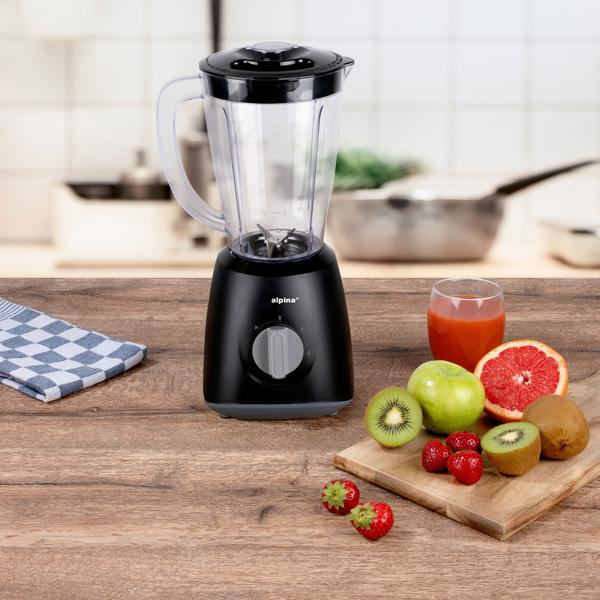 Leistungsstarker Standmixer mit Edelstahlklingen, schwarz, 1,5 l Fassungsvermögen, 2 Geschwindigkeiten, 400 W, ideal für Smoothies, Shakes & mehr