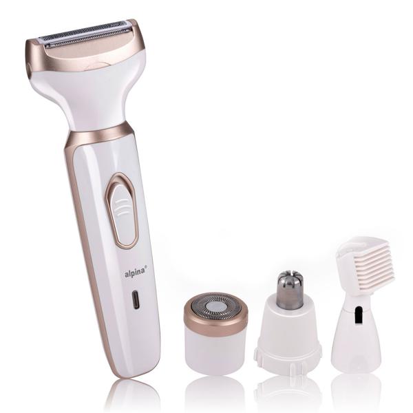 Elektrischer Damenrasierer - Schmerzfreie Haarentfernung - Kabellos per USB aufladbar, inkl. 4 Aufsätzen, Nasenhaarschneider, Augenbrauentrimmer