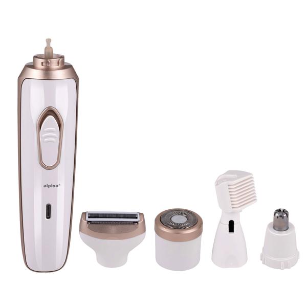 Elektrischer Damenrasierer - Schmerzfreie Haarentfernung - Kabellos per USB aufladbar, inkl. 4 Aufsätzen, Nasenhaarschneider, Augenbrauentrimmer