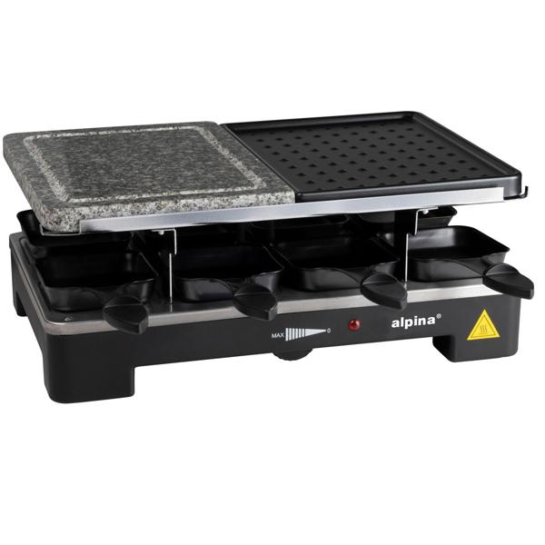 Raclette Grill 8 Personen 1400W mit Duo-Grillfläche – Stein- und Metallplatte, leistungsstarker Tischgrill für die Familie