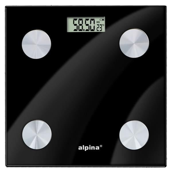 Personenwaage aus Glas mit Körperfettmessung & Bluetooth, digitale Analysewaage mit LCD-Display, präzise Gewichtskontrolle, schwarz, modern & smart