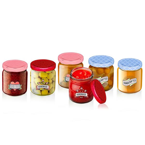 6er-Set bunte Einmachgläser mit Schraubverschluss - Ideal für Marmelade, Honig, Gelee, Kräuter, Gewürze - 200 ml Füllvolumen, Ø 7cm, bunte Deckel