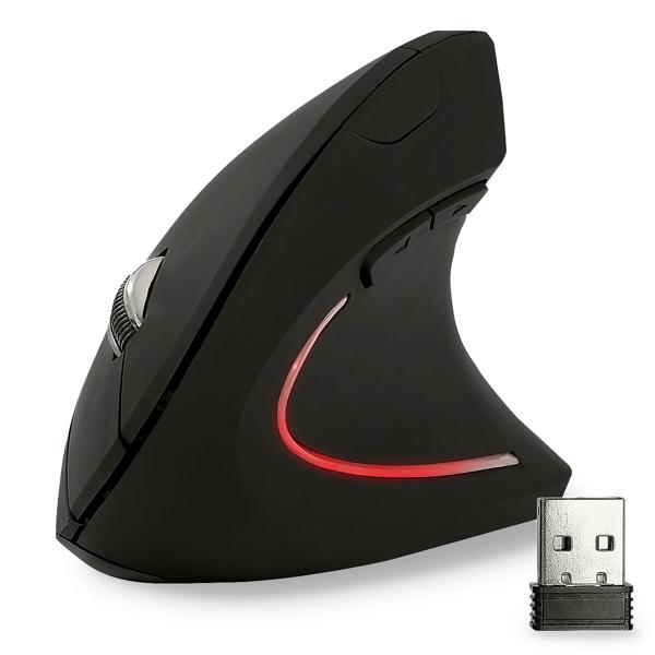 Ergonomische Vertikalmaus Ergonon - reduziert Gelenkbelastung für komfortables Arbeiten - wireless 2,4 GHz, 1600 DPI, 6 Tasten, batteriebetrieben