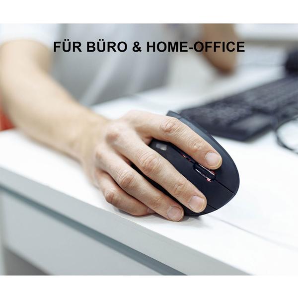 Ergonomische Vertikalmaus Ergonon - reduziert Gelenkbelastung für komfortables Arbeiten - wireless 2,4 GHz, 1600 DPI, 6 Tasten, batteriebetrieben