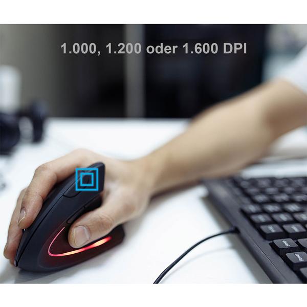 Ergonomische Vertikalmaus Ergonon - reduziert Gelenkbelastung für komfortables Arbeiten - wireless 2,4 GHz, 1600 DPI, 6 Tasten, batteriebetrieben