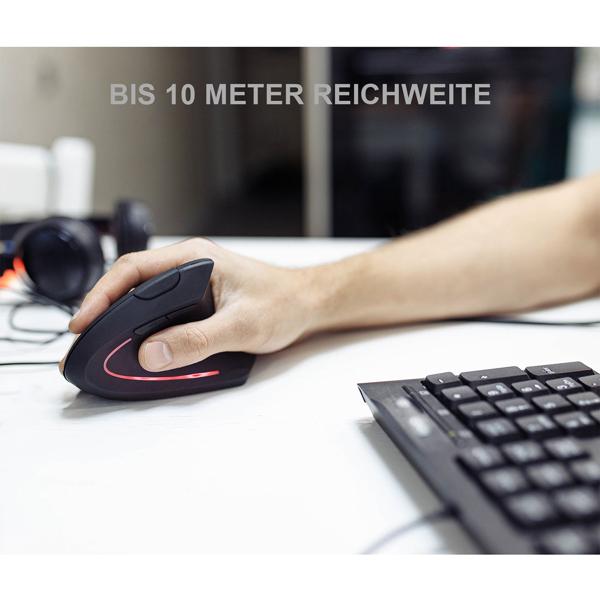 Ergonomische Vertikalmaus Ergonon - reduziert Gelenkbelastung für komfortables Arbeiten - wireless 2,4 GHz, 1600 DPI, 6 Tasten, batteriebetrieben