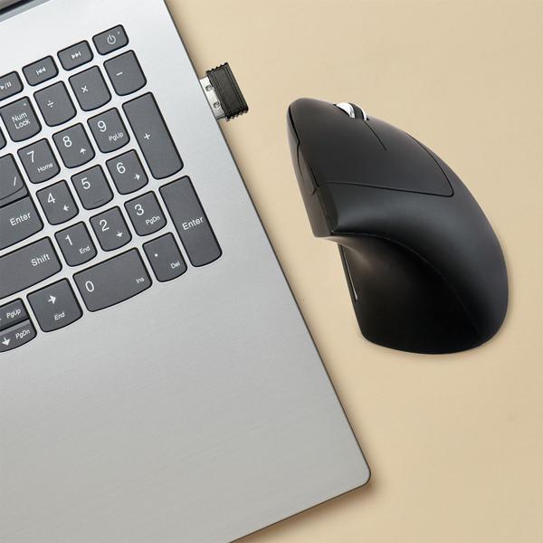 Ergonomische Vertikalmaus Ergonon - reduziert Gelenkbelastung für komfortables Arbeiten - wireless 2,4 GHz, 1600 DPI, 6 Tasten, batteriebetrieben