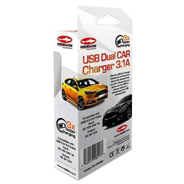 Auto Ladegerät Dual USB 3.1 - Schnellladestecker für PKW, LKW, Wohnmobil - 3x schnelleres Laden mit Ampere Anzeige - 12V-24V Input - 5V 3.1A Output