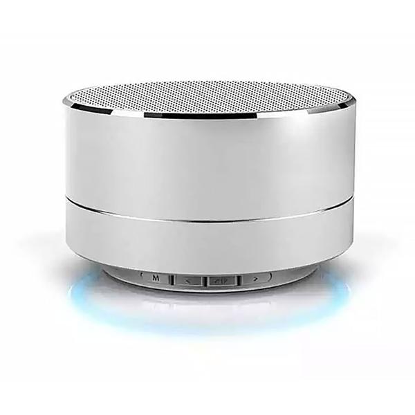 Bluetooth Lautsprecher - 360° Surround-Sound, Musikbox Ø 7 cm, silber - BT 4.0, 2.5h Akku, Micro-USB-Ladezeit 2h