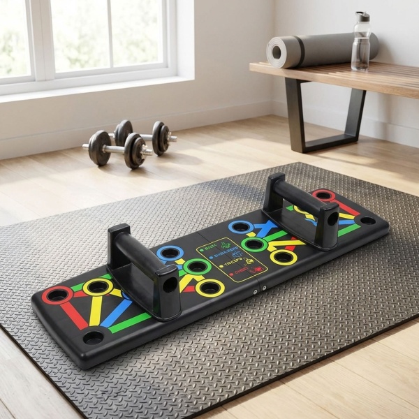 Push-Up-Board faltbar - 14-in-1 farbcodiertes Liegestützbrett - stärkt Brust Schultern Rücken Arme effektiv - schont Gelenke - 63x18.5x2cm