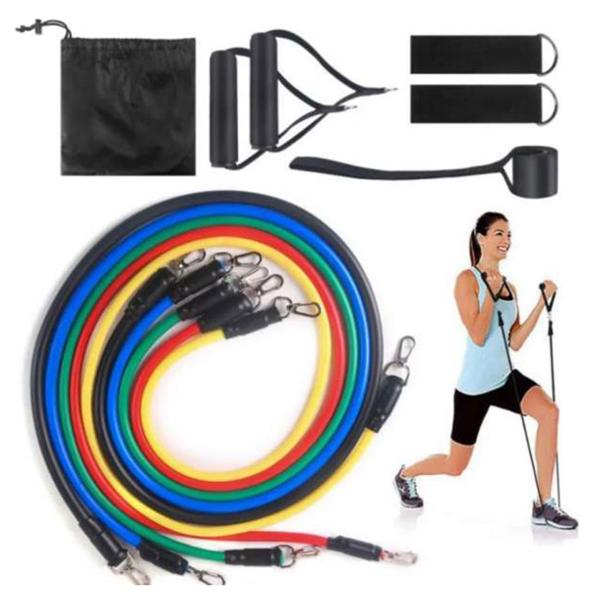 Widerstandsbänder Set – Krafttraining, Fitness & Dehnung – 5 Fitnessbänder (Gelb-Schwarz) mit Handgriffen, Knöchelriemen & Türanker