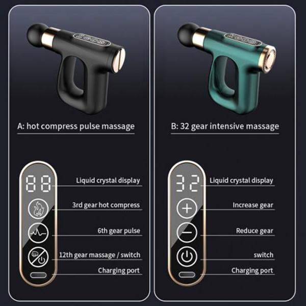 Massagepistole - Muskelentspannung & Faszienpflege mit 4 Aufsätzen - LCD-Anzeige, 32 Stufen, geräuscharm, 14.9x4.4x14.4cm