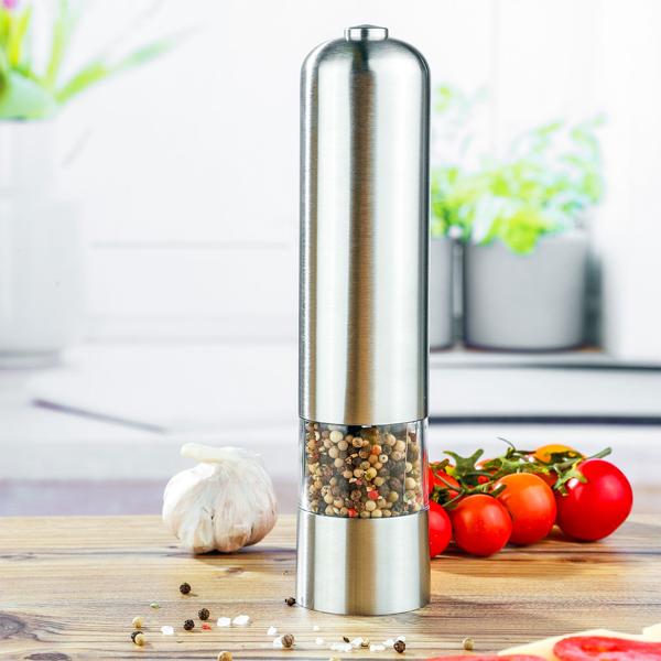 2er-Set Elektrische Salz-/Pfeffermühle (Edelstahl) - Keramikmahlwerk, Lichtfunktion - Ø5 x 22,5 cm - für frische Gewürze auf Knopfdruck