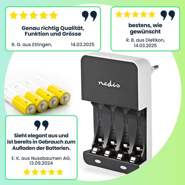 Effizientes und sicheres Ladegerät für 4 Akkus (AAA & AA) – mit LED-Statusanzeige, schnelles Laden, kompakt & ideal für Haushalt, Büro & unterwegs