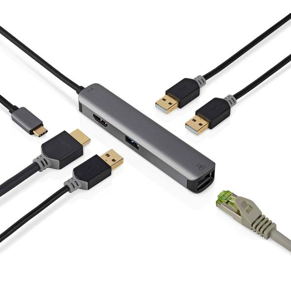 USB 3.2 Multiport Adapter, USB-C auf HDMI/RJ45/3xUSB-A – Kompakte Dockingstation für erweiterte Anschlussmöglichkeiten