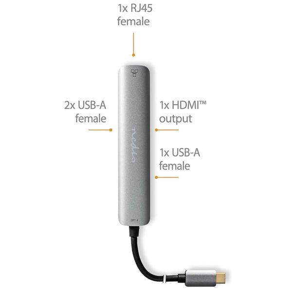 USB 3.2 Multiport Adapter, USB-C auf HDMI/RJ45/3xUSB-A – Kompakte Dockingstation für erweiterte Anschlussmöglichkeiten