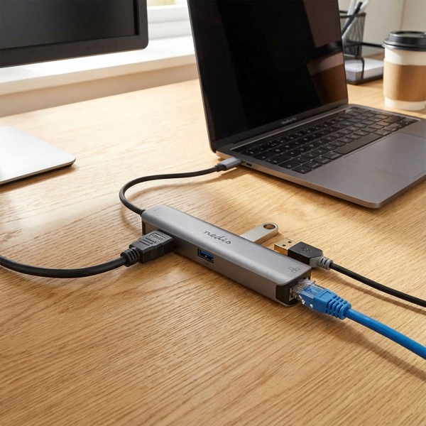 USB 3.2 Multiport Adapter, USB-C auf HDMI/RJ45/3xUSB-A – Kompakte Dockingstation für erweiterte Anschlussmöglichkeiten