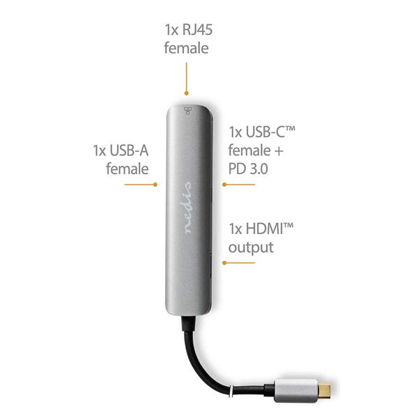 USB Multiport Adapter USB-C male - HDMI 4K@60Hz - RJ45 Gigabit Ethernet - USB-A - USB-C PD3 100W - Dockingstation für PC & Mac - 5 Gbit/s