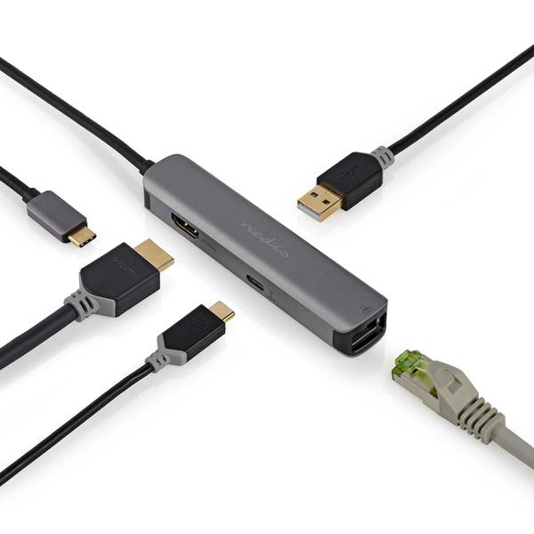 USB Multiport Adapter USB-C male - HDMI 4K@60Hz - RJ45 Gigabit Ethernet - USB-A - USB-C PD3 100W - Dockingstation für PC & Mac - 5 Gbit/s