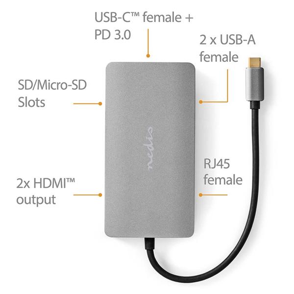 USB-C Hub mit 2x HDMI, Ethernet, USB-A/C, PD3 & Kartenleser – Alle Anschlüsse in einem, der ultimative Multiport-Adapter