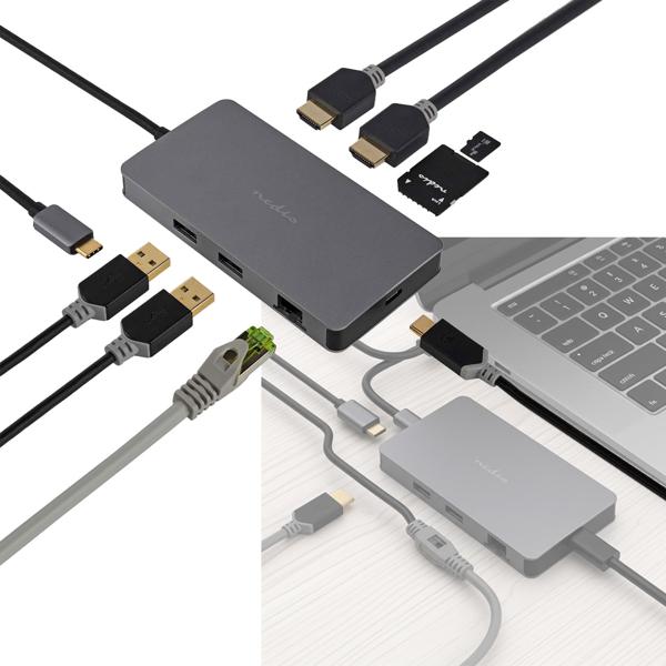 USB-C Hub mit 2x HDMI, Ethernet, USB-A/C, PD3 & Kartenleser – Alle Anschlüsse in einem, der ultimative Multiport-Adapter