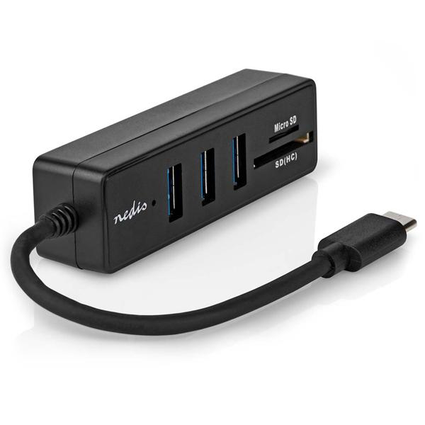 USB-C Hub - 3x USB-A 3.2 Gen 1 (5 Gbit/s) - SD/MicroSD Cardreader - Aluminiumgehäuse - Plug & Play - Schwarz - Notebook/PC