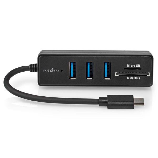USB-C Hub - 3x USB-A 3.2 Gen 1 (5 Gbit/s) - SD/MicroSD Cardreader - Aluminiumgehäuse - Plug & Play - Schwarz - Notebook/PC