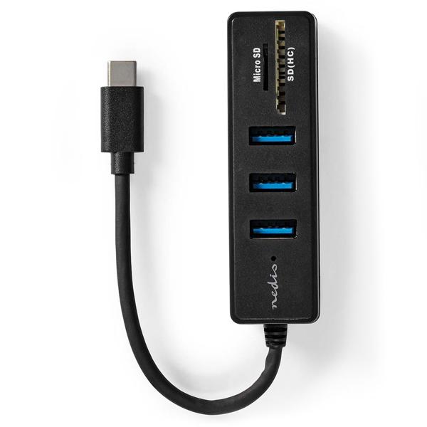 USB-C Hub - 3x USB-A 3.2 Gen 1 (5 Gbit/s) - SD/MicroSD Cardreader - Aluminiumgehäuse - Plug & Play - Schwarz - Notebook/PC