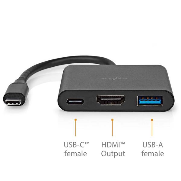 Vielseitiger USB-C Hub – schwarz, Multiport Adapter mit USB Typ-C, 4K@30Hz HDMI, USB-A, 5 Gbps Datenübertragung, kompakt & leistungsstark