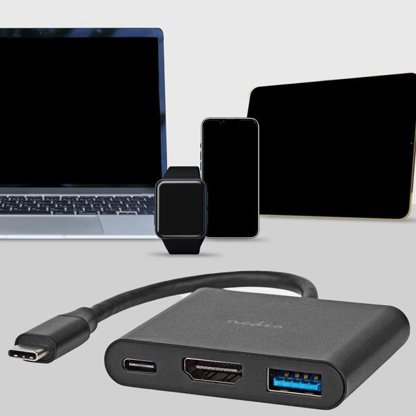 Vielseitiger USB-C Hub – schwarz, Multiport Adapter mit USB Typ-C, 4K@30Hz HDMI, USB-A, 5 Gbps Datenübertragung, kompakt & leistungsstark