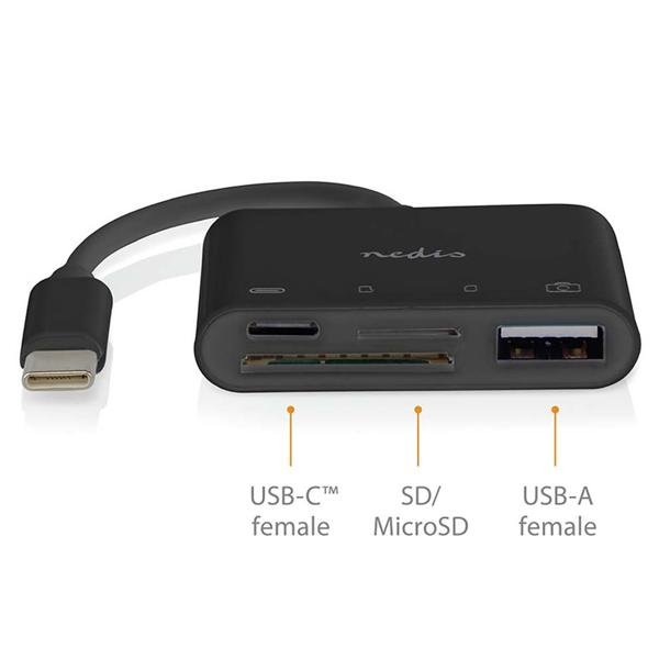 USB-C Hub - Multiport Adapter 1 x USB C und 1 x USB A plus SD und MicroSD Kartenleser, bis zu 480 Mbit, schwarz