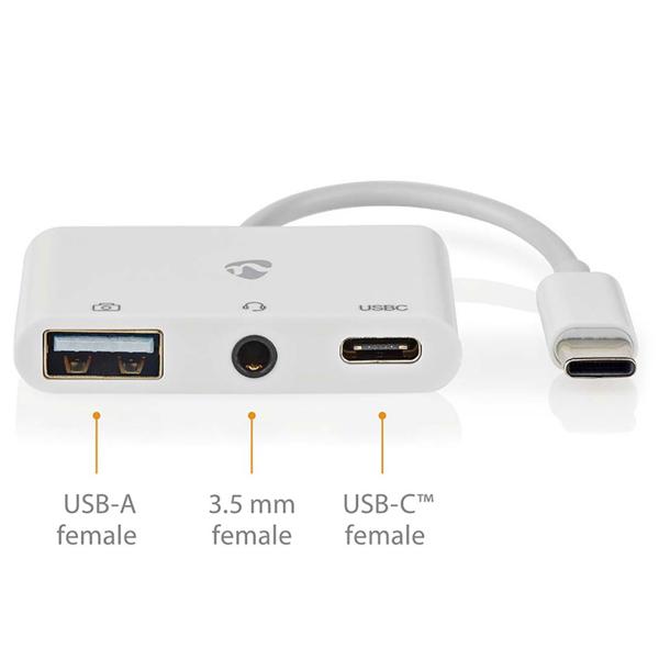 USB-C Multiport-Adapter - Dockingstation für USB-C Geräte - 1x USB-A, 1x USB-C, 1x 3.5mm Audio - 480 Mbit/s Datenübertragung - Kompakt & Reisefreundlich