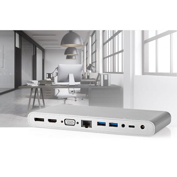 Full-Function 12-in-1 USB-C Dockingstation, Aluminium, 5 Gbit/s, USB 3.0 – HDMI, DisplayPort, VGA, RJ45 & Audio, USB A / C - die ultimative Anschlusslösung