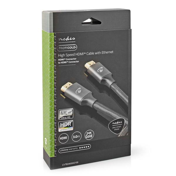 High Speed 4K HDMI Kabel mit Ethernet, 18 Gbps, 3m – Vergoldete Kontakte, schwarz, schnelle Datenübertragung, 4K UHD Kabel