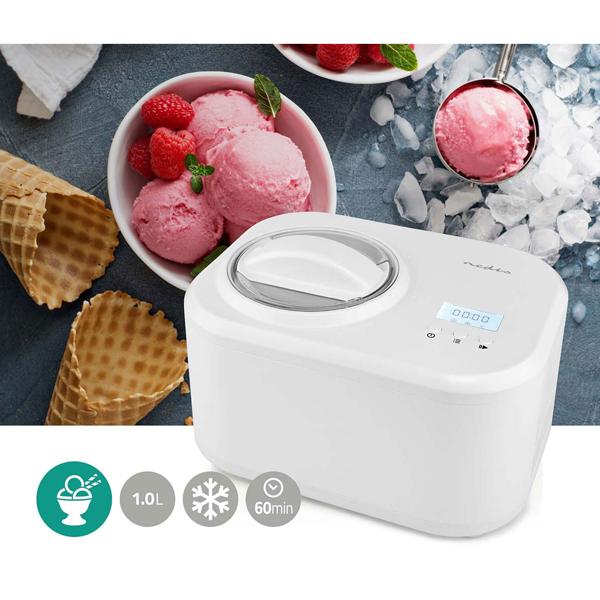 Vollautomatische Eismaschine, Ice Maker, 1 Liter, 100 W, LCD Display, starker Kühlkompressor für perfektes Glace