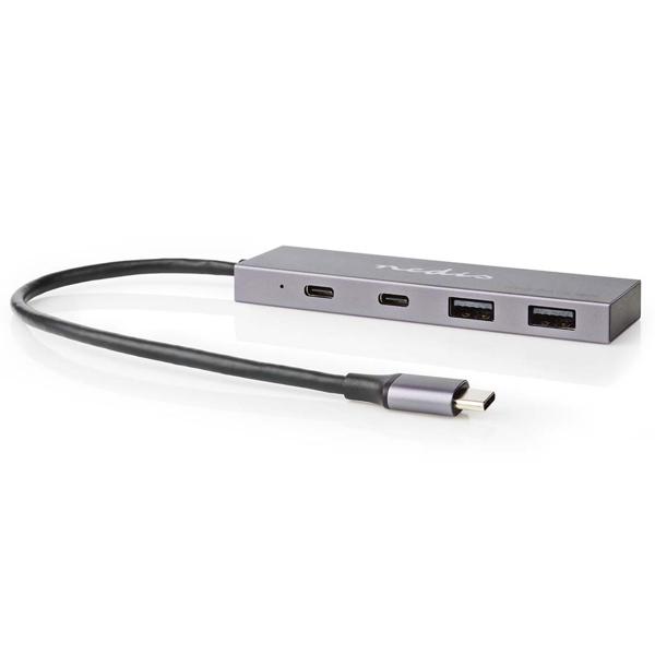USB-C Hub, 2x USB-C 3.2 & 2x USB-A 3.2, bis zu 10 Gbit/s: Aluminium-Design, für schnelle Datenübertragung, hochwertig und elegant
