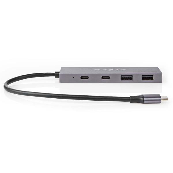 USB-C Hub, 2x USB-C 3.2 & 2x USB-A 3.2, bis zu 10 Gbit/s: Aluminium-Design, für schnelle Datenübertragung, hochwertig und elegant